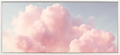 Miniatura 2 de Kate and Laurel Sylvie Beaded Vintage Pink Cotton Candy Clouds Mountain Landscape Vintage Framed Canvas Wall Art by The Creative Bunch Studio, 18x40