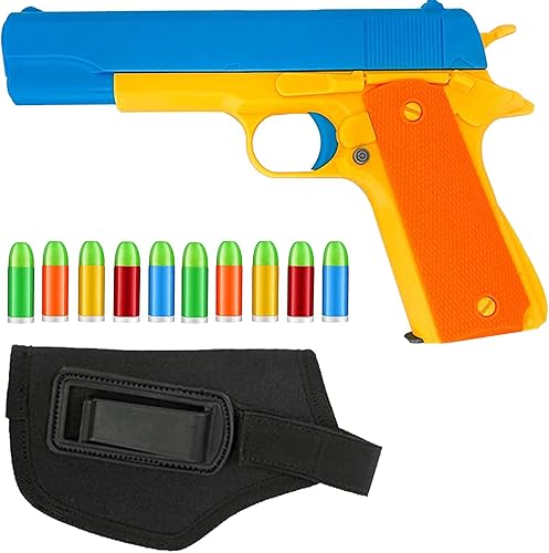Colt 1911 - Pistola de juguete con 10 balas suaves de colores, cargador de expulsión y acción de tracción hacia atrás, color azul
