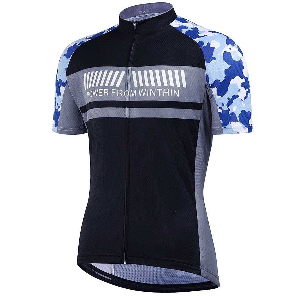 Men's Summer Cycling Equipment, Spring and Summer Sweat Absorbing Cycling Clothing, Shorts and Short Sleeved Suits, Camouflage Blue(S)