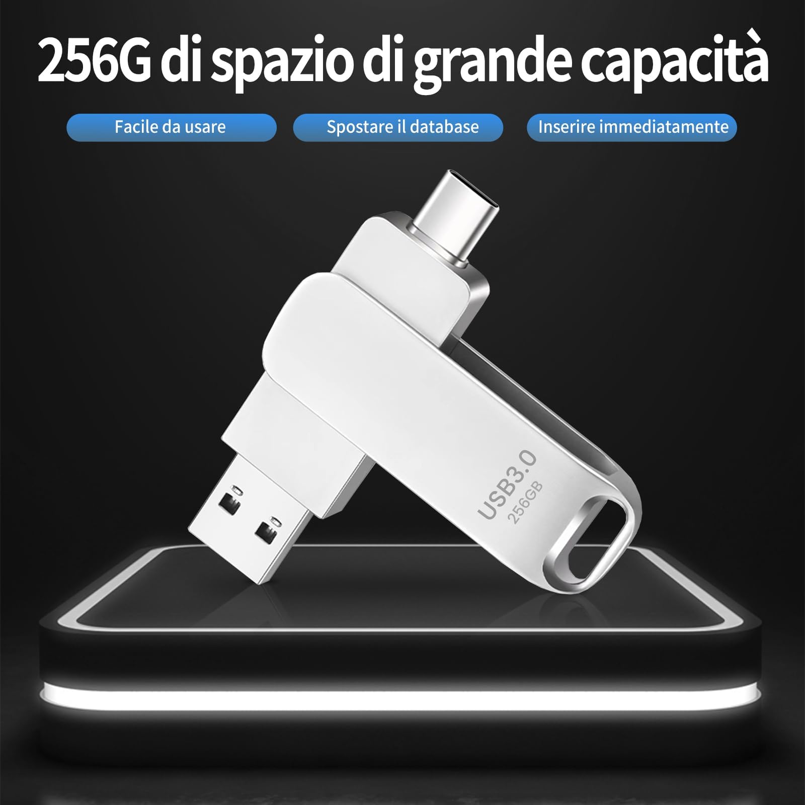 Memoria USB C 256GB, Dual Drive Pendrive Tipo C y USB OTG 2 en 1 Portátil Impermeable Dual Pen Drive USB C Metal Alta Capacidad Memory Stick para iOS Smartphones,Android, Pc, Tabletas13 — view 3
