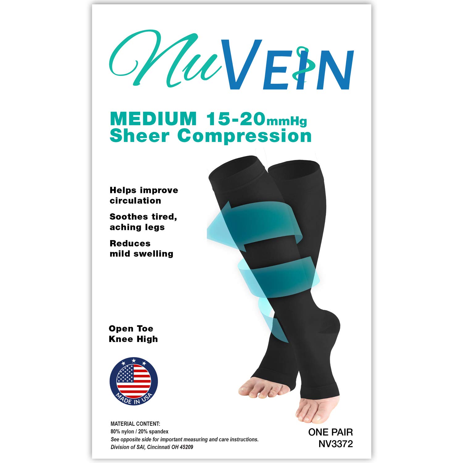 NuVein Medical Compression Stockings - 20-30 MmHg Knee High, Open Toe, Beige, Medium (Short Length)