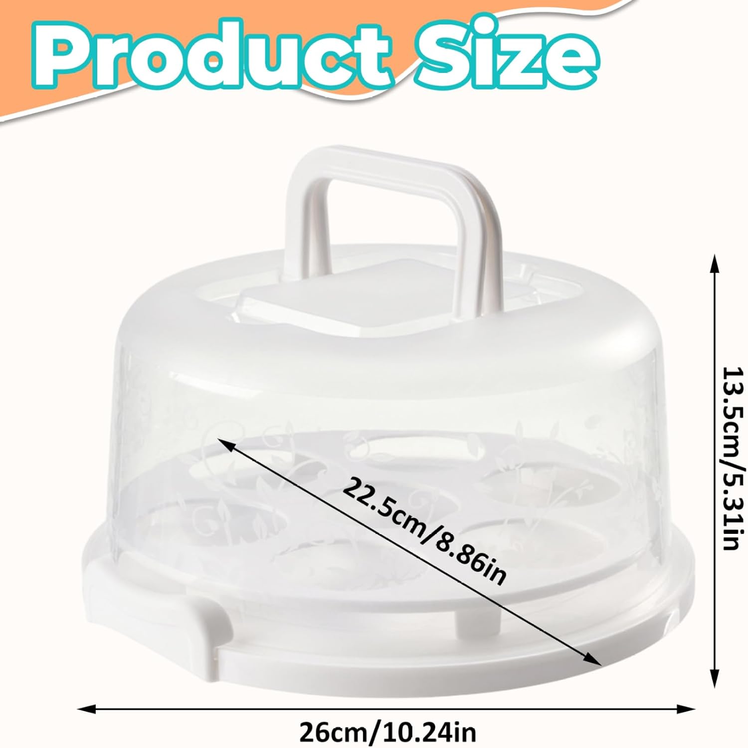 Cake Carrier with Lid and Handle 10" Portable Cake Carrier with Transparent Lid Washable Reusable Round Container for Cupcake, Pie, Dessert
