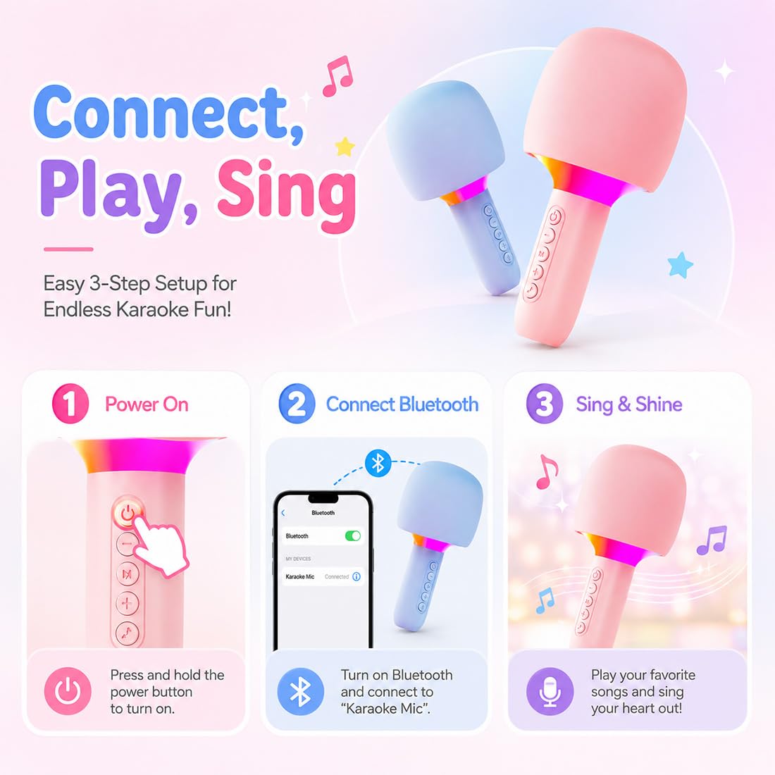 Microfono Karaoke Wireless Tutto in Uno con Altoparlante, Microfono Bluetooth Portatile con Cambia Voce, Luci RGB, Mini Macchina Karaoke, Regalo di Compleanno (2PC-BLUE)