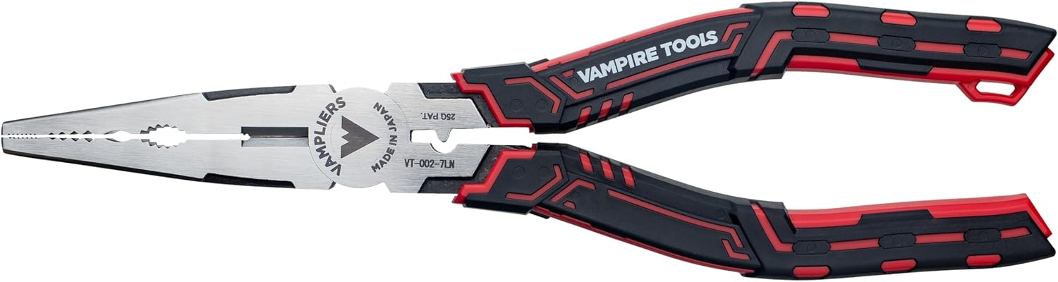 VAMPLIERS CAIMAN 7.5" Stripped Screw Extractor Needle Nose Pliers. Made in Japan. Multipurpose Long Nose Screw Removal Plier with Wire Cutter & Crimper