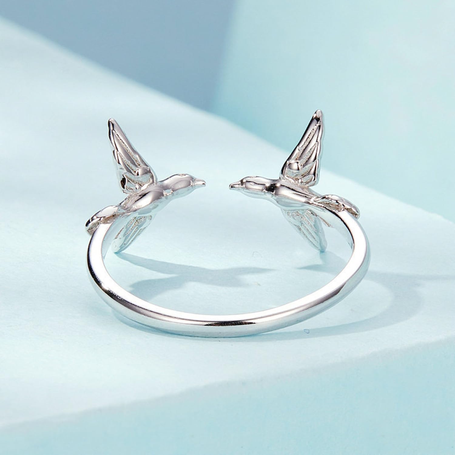 S925 Sterling Silber Doppel Eisvogel Öffnungsring, Süßer Vogel Stapelring, Fliegender Vogel Tier Verstellbarer Statement Ring, Offene Vogel Ringe Frauen