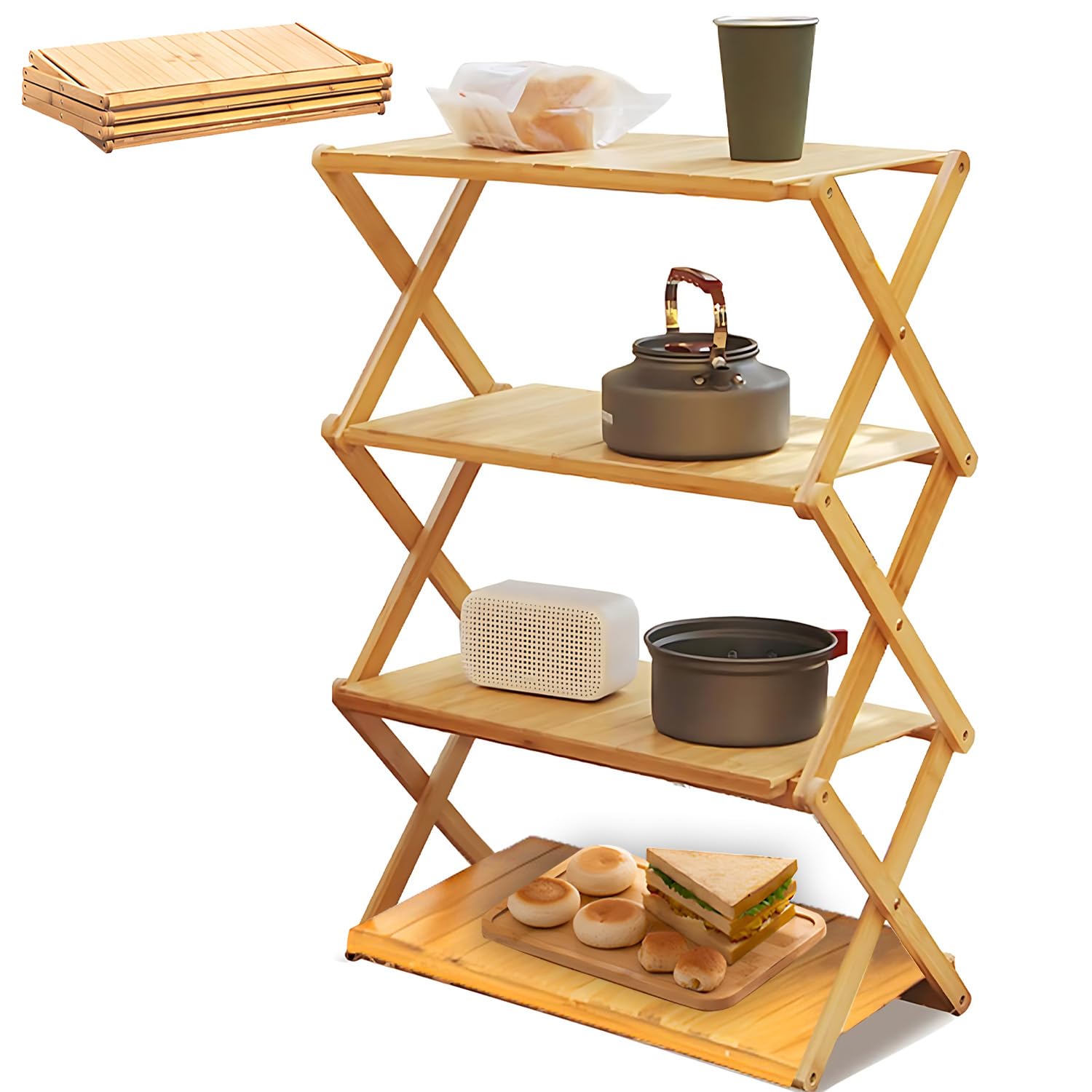 Gluckluz Shoe Rack Shoe Organizer Shelf 4-Tier Wooden Foldable Storage Freestanding Boot Stand No Assembly for Home Doorway Hallway Entryway Porch Corridor Living Room Bedroom (50 x 25 x 68cm)