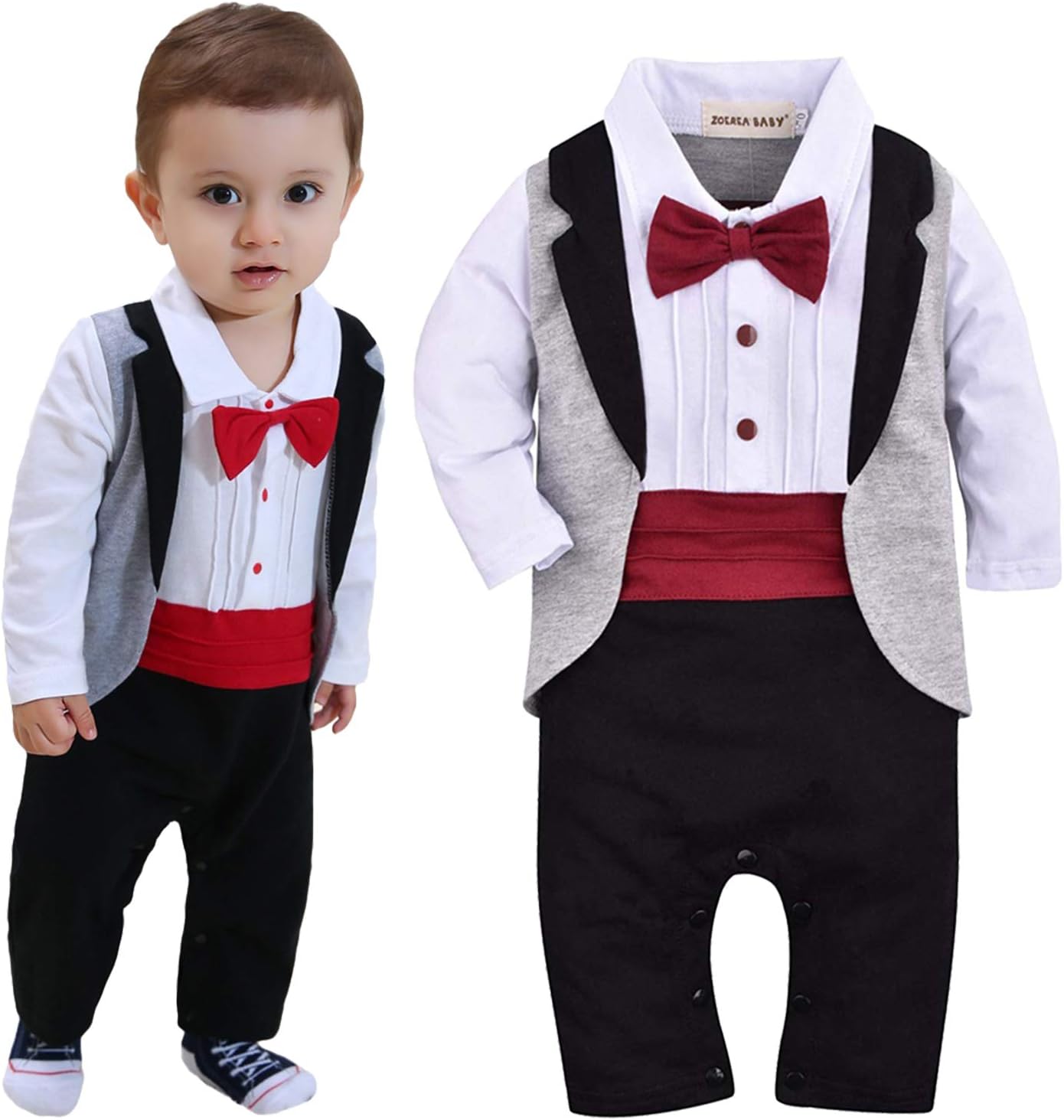 ZOEREA Baby Boys Tuxedo Gentleman Romper Jumpsuit Wedding Outfit 3-18 M