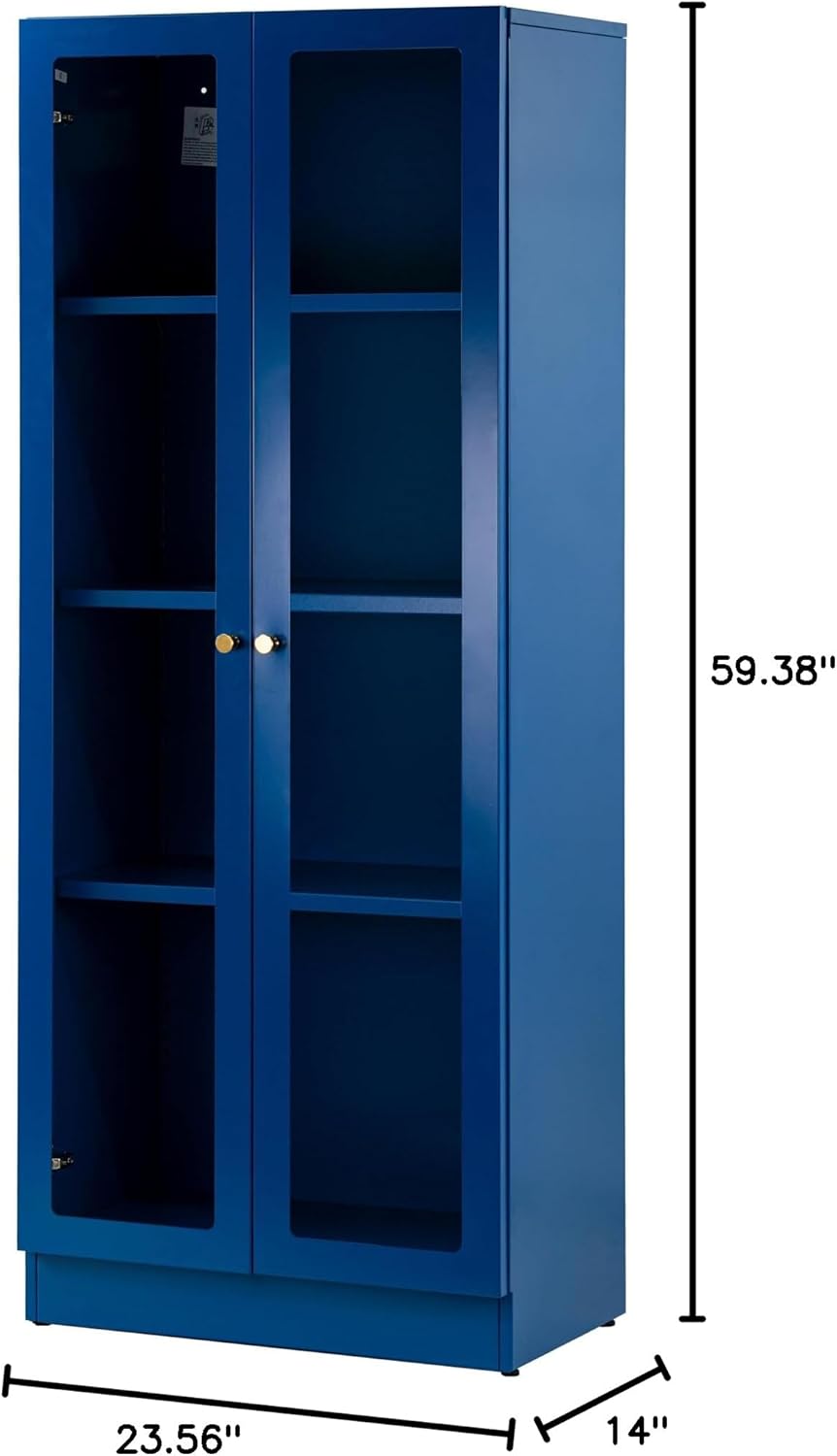Glamour Home Avice 59-inch Blue French Door Metal Cabinet