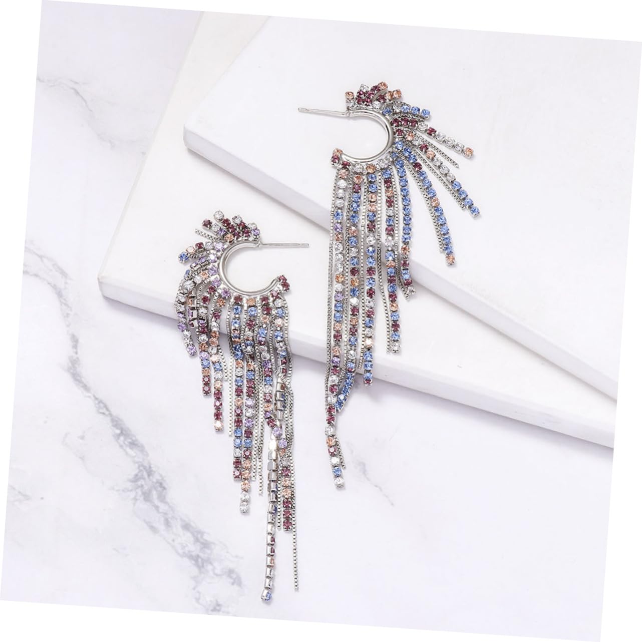 4pares Pendientes Largos De Borlas Rhinestones Para Mujeres Joyería Elegante Para Bodas y Celebraciones