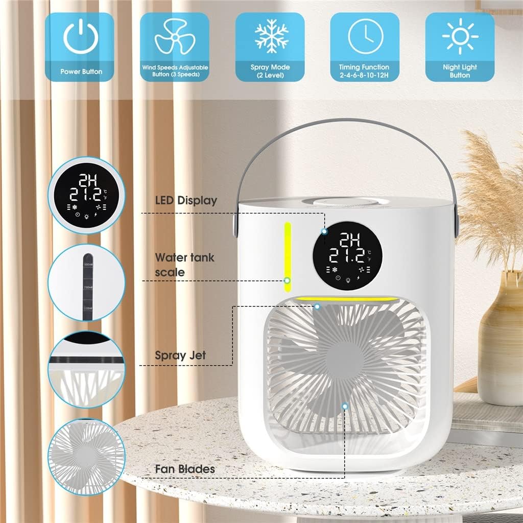 Mini Air Conditioner LED Display Fan Cooler Colorful Atmosphere Light Water Cooling Fan Home Office Portable (Color : White, Size : 22 * 27.5cm) (White 22 * 27.5cm)
