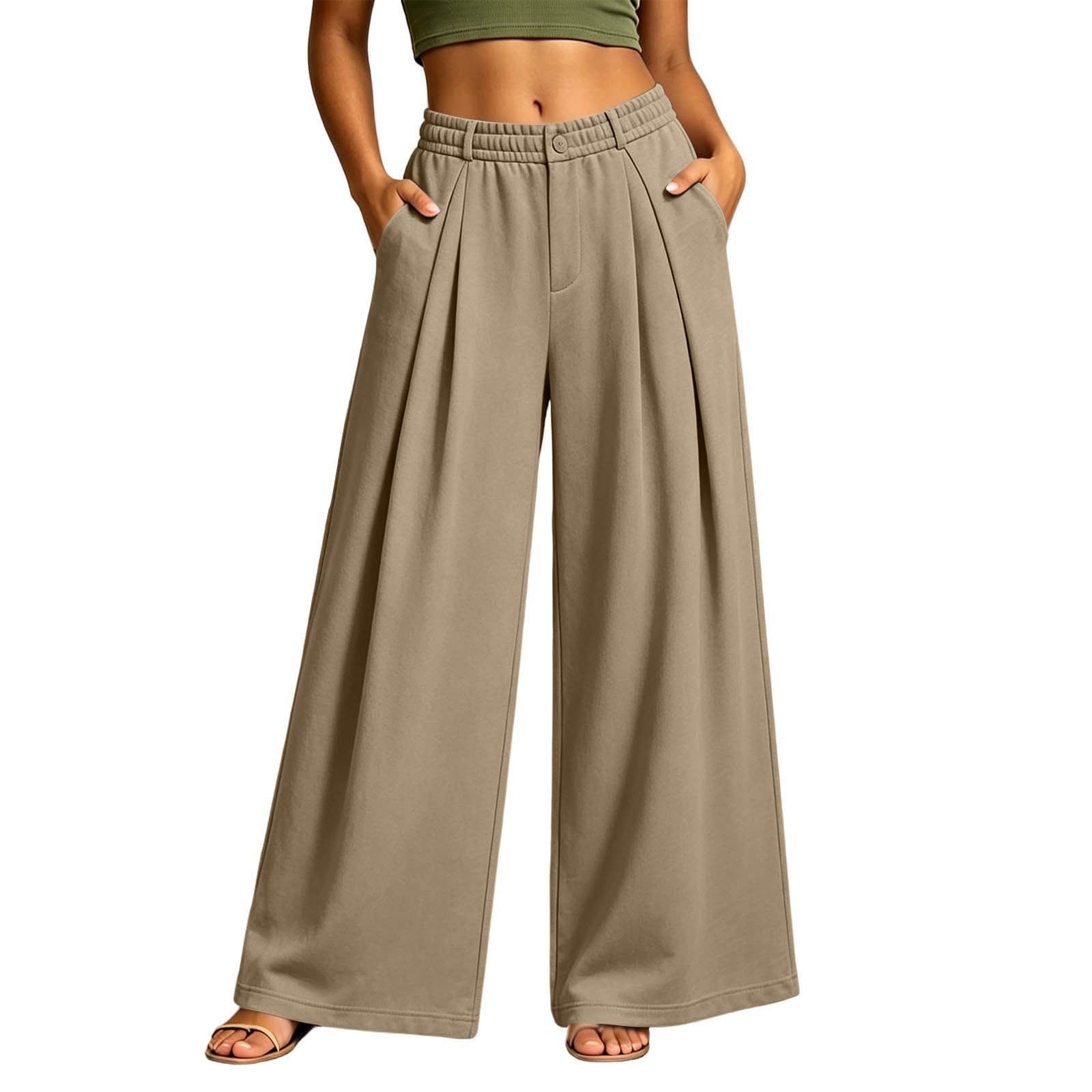 Generico Pantaloni Sportivi Donna Pantaloni da Corsa con Elastico in Vita Pantalone Tuta Donna con Tasche e Coulisse Comodi Pant Baggy Tinta Unita Pantalone Baggy a Gamba Larga per Yoga e Fitness