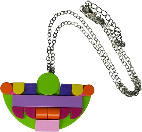 Miniatura 3 de Upcycled Brick Modern Mosaic Necklace and Earrings in Pink, Orange, Lime Green, Yellow, Purple and Magenta, Compatible with Lego Bricks and Dots