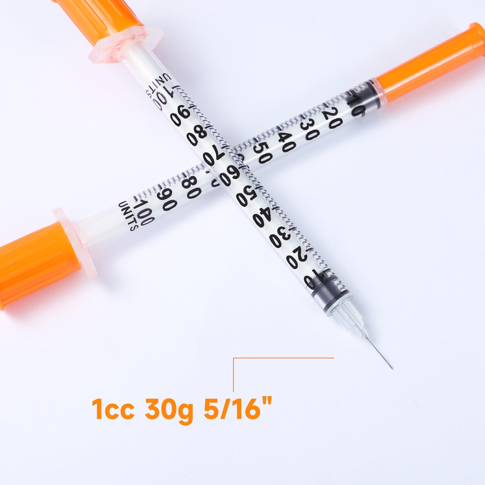 Seringue à insuline avec aiguilles, U-100 1ml/cc, 30G 5/16" (8 mm) Boîte de 50 seringues de fournitures de laboratoire emballées individuellement