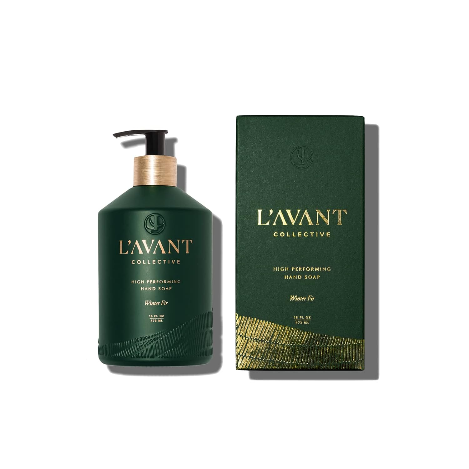 L'AVANT Collective High Performing Hand Soap | Luxurious Ingredients for Soft & Smooth Hands | Winter Fir Scent | Notes of Cedar, Fir, Balsam, Sandalwood | Reusable Glass Bottle (16 Fl Oz)