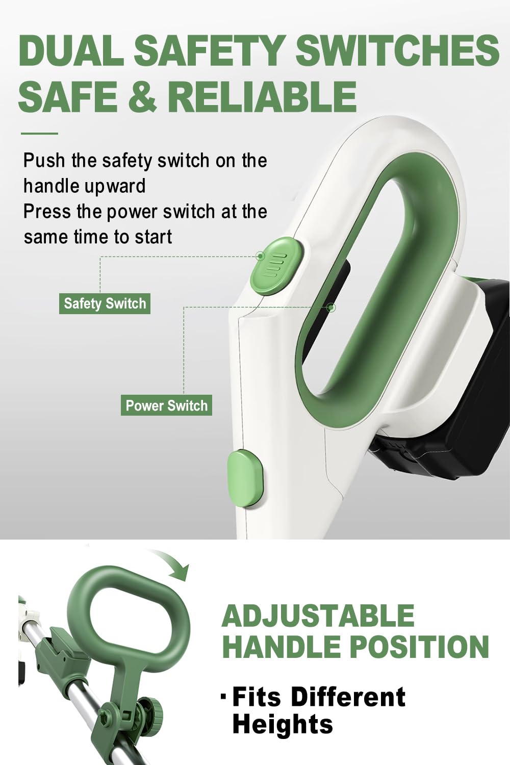 Decespugliatore senza fili, pieghevole, con batterie, bianco
