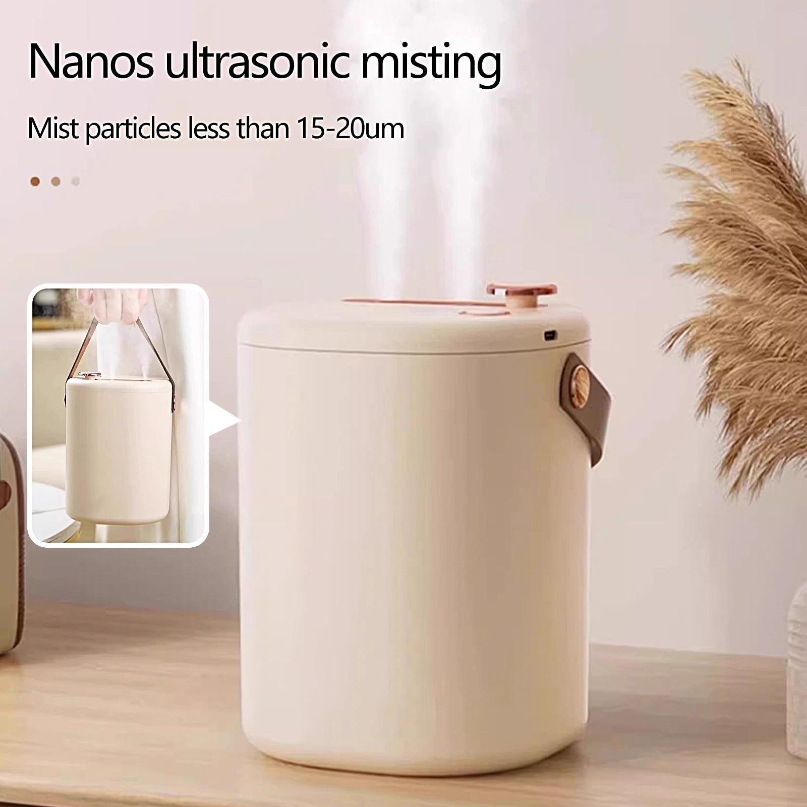 Umidificatore Ambiente con Maniglia, Serbatoio Dells'acqua da 2 Litri, 35dB Silenzioso, Umidificatore con Doppia Porta Spray, 3 Livelli di Volume della Nebbia(Gray)
