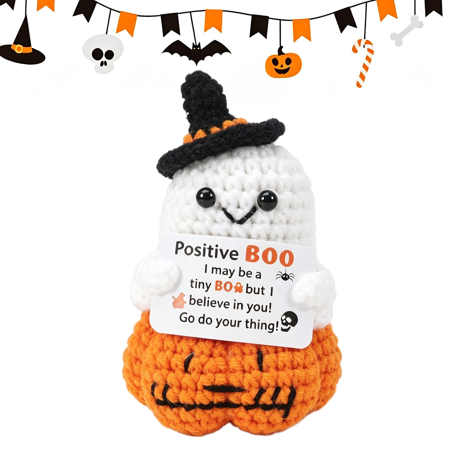 Halloween Boo Basket Stuffer, Halloween Knitted Plush doll Hand-Crocheted