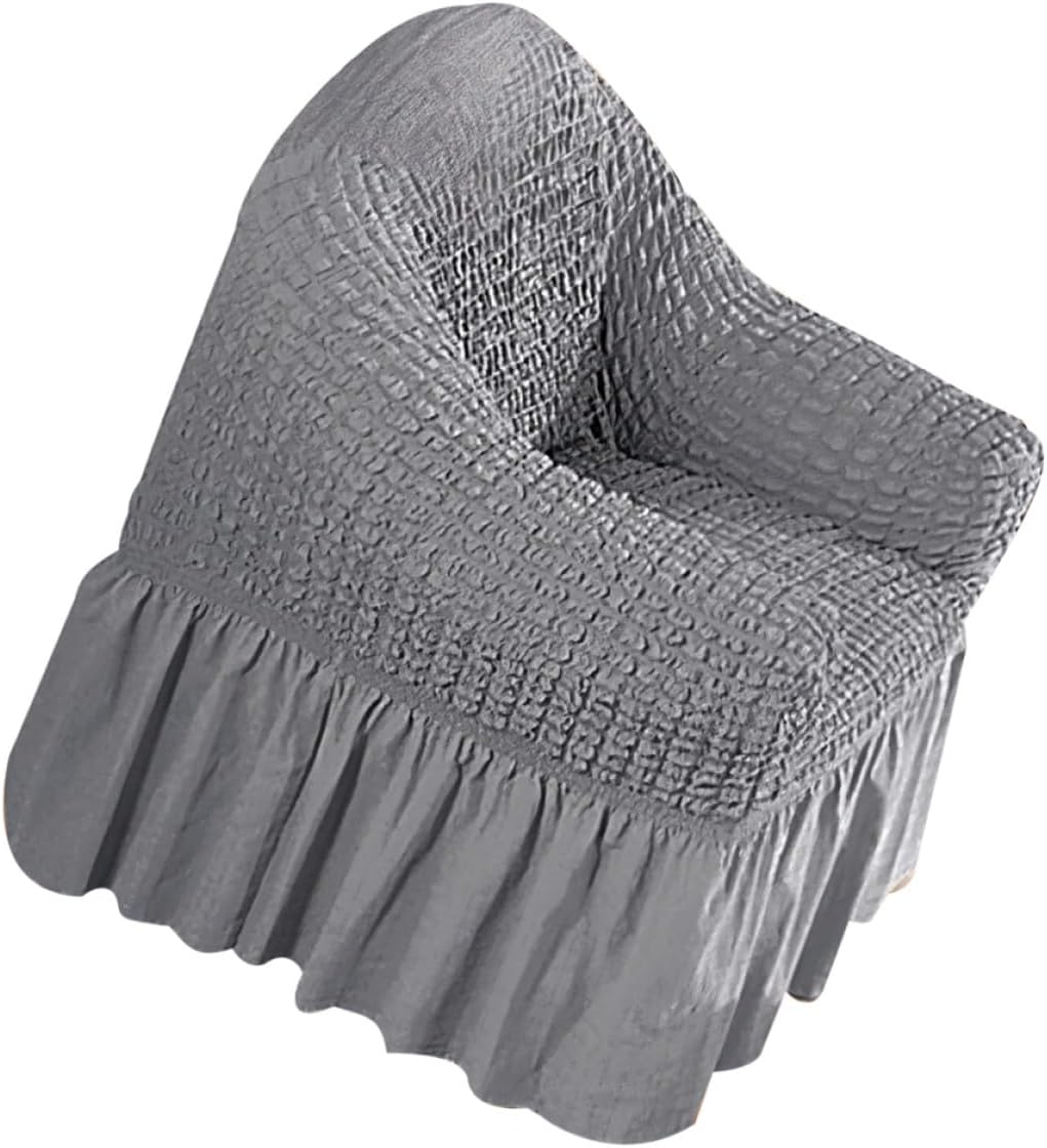Stretch Recliner Chair Cover Grey Polyester Slipcover Full Wrap with Skirt Elastic Sofa Protector for Living Room Lounge Use