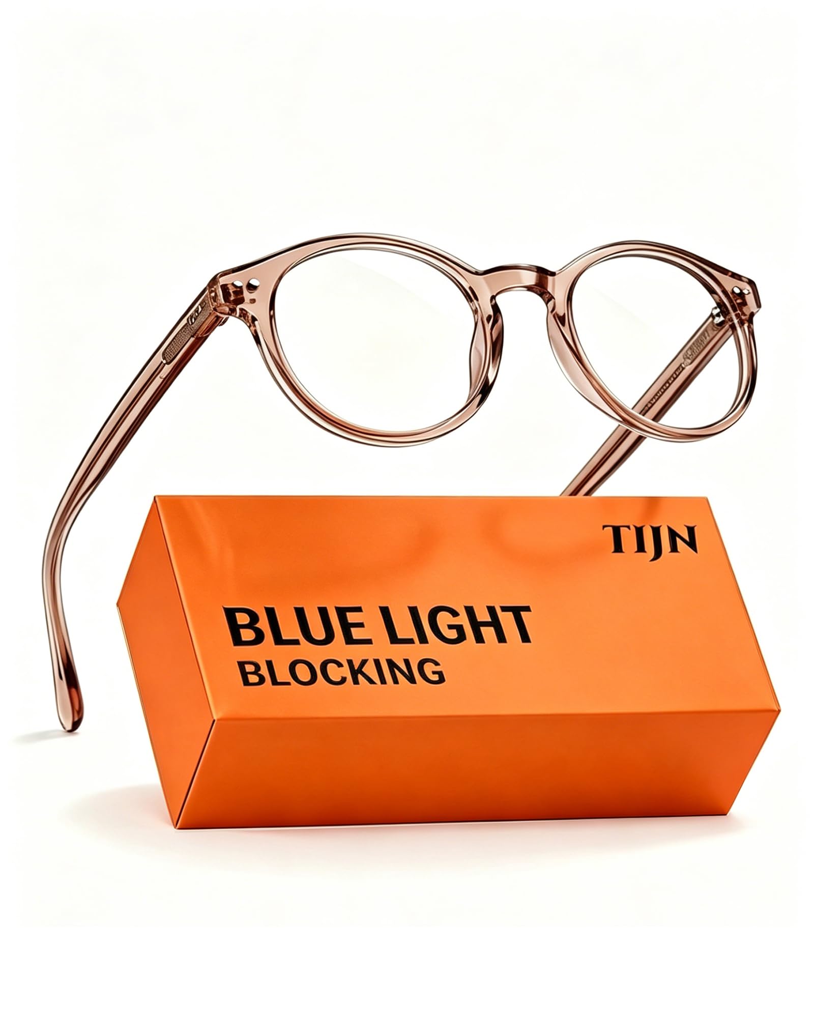 TIJN Blue Light Blocking Glasses Men Women,Vintage Round Frame Eyeglasses | Flexible Lightweight Frames,Red Orange Clear Lens for Computer Gaming Sleep Daily,Anti UV Blue-Ray Glare Screen Fatigue