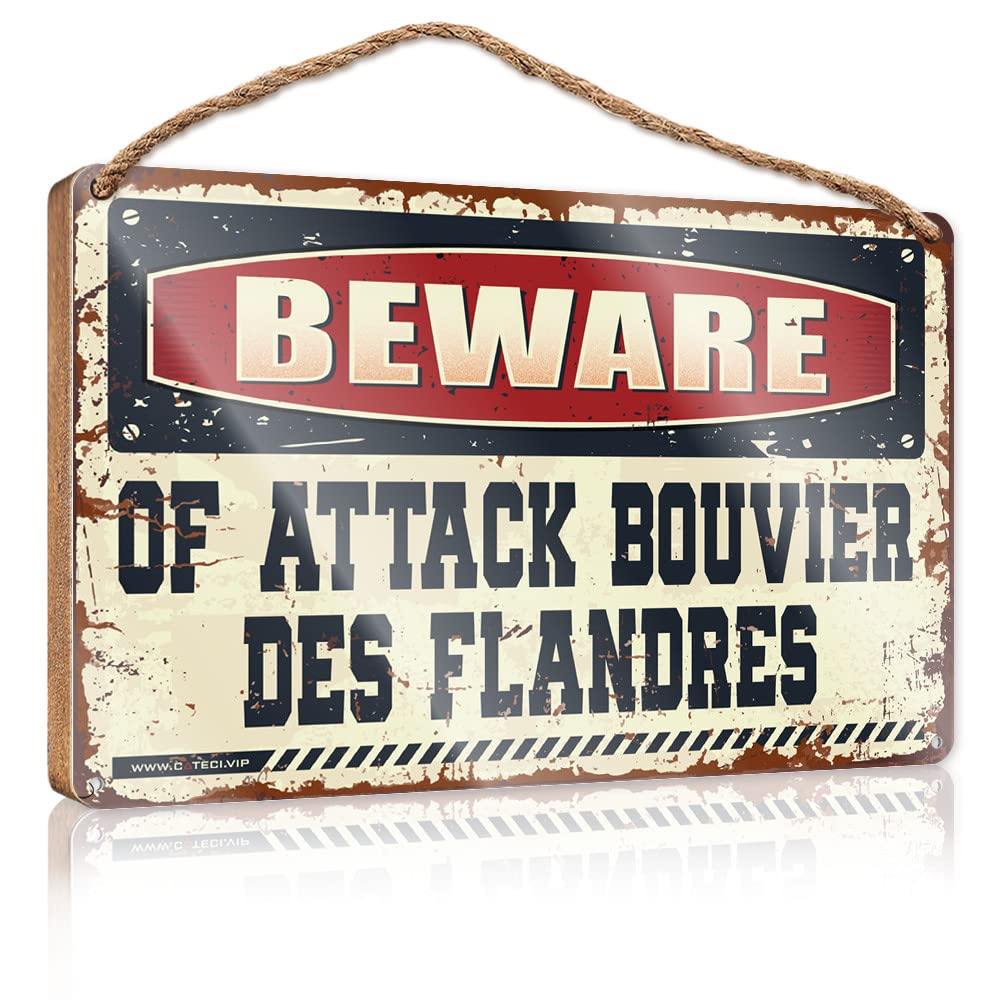 DTHA Funny Plaques For Men Beware Of Attack Bouvier Des Flandres Wooden Sign Boys Room Decor Fall Office Decor(20X30CM)