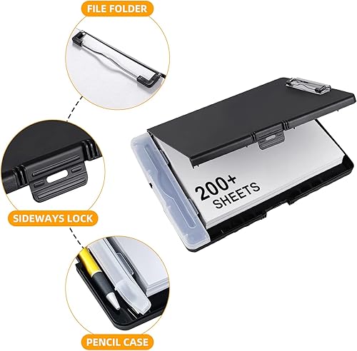 Miniatura 3 de POUYRBA Portapapeles con almacenamiento, 3 portapapeles de plástico negro con almacenamiento y soporte para bolígrafo, tableros de clip de alta