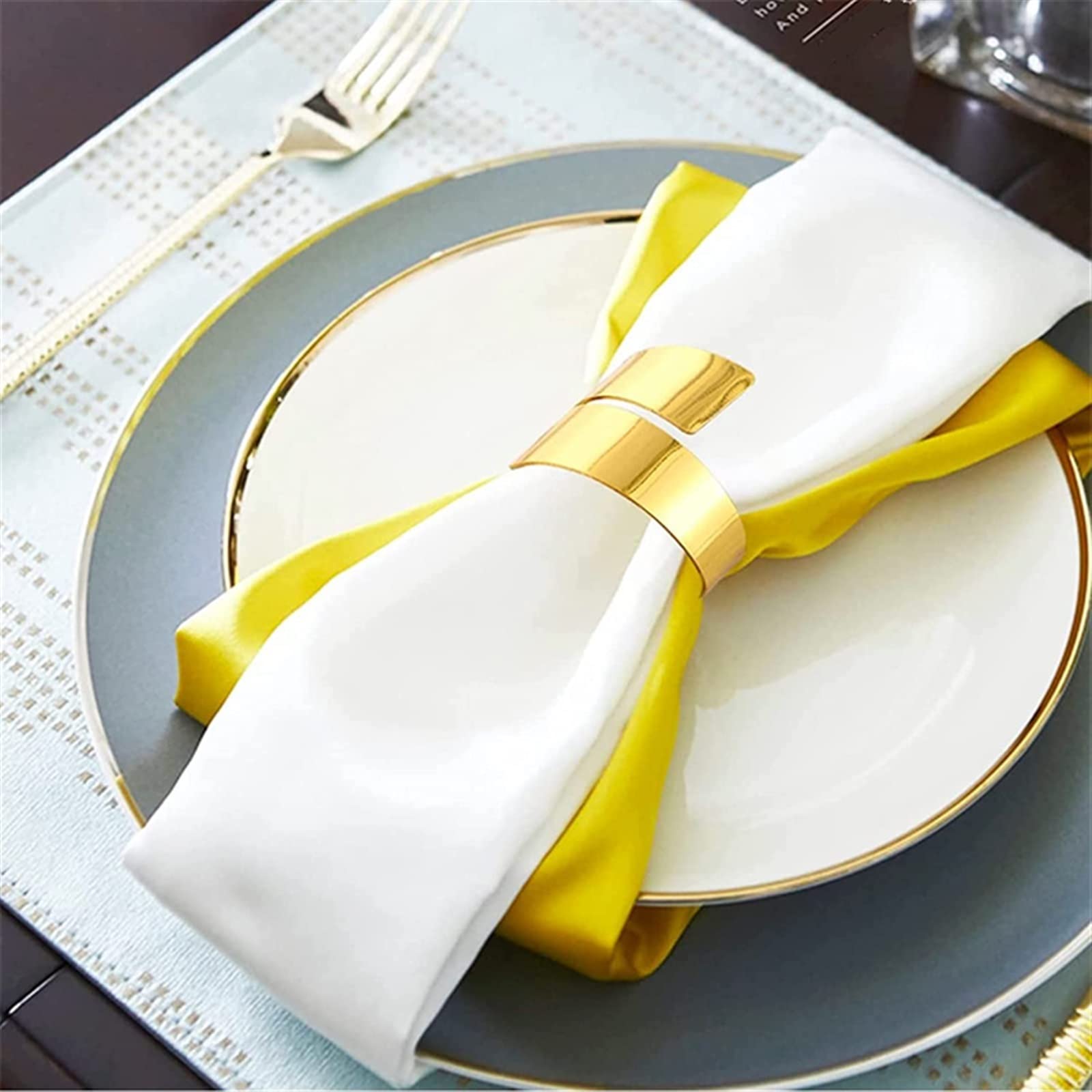 Set di 12 portatovaglioli in metallo dorato per decorazione della tavola nuziale, eleganti portatovaglioli per feste ed eventi