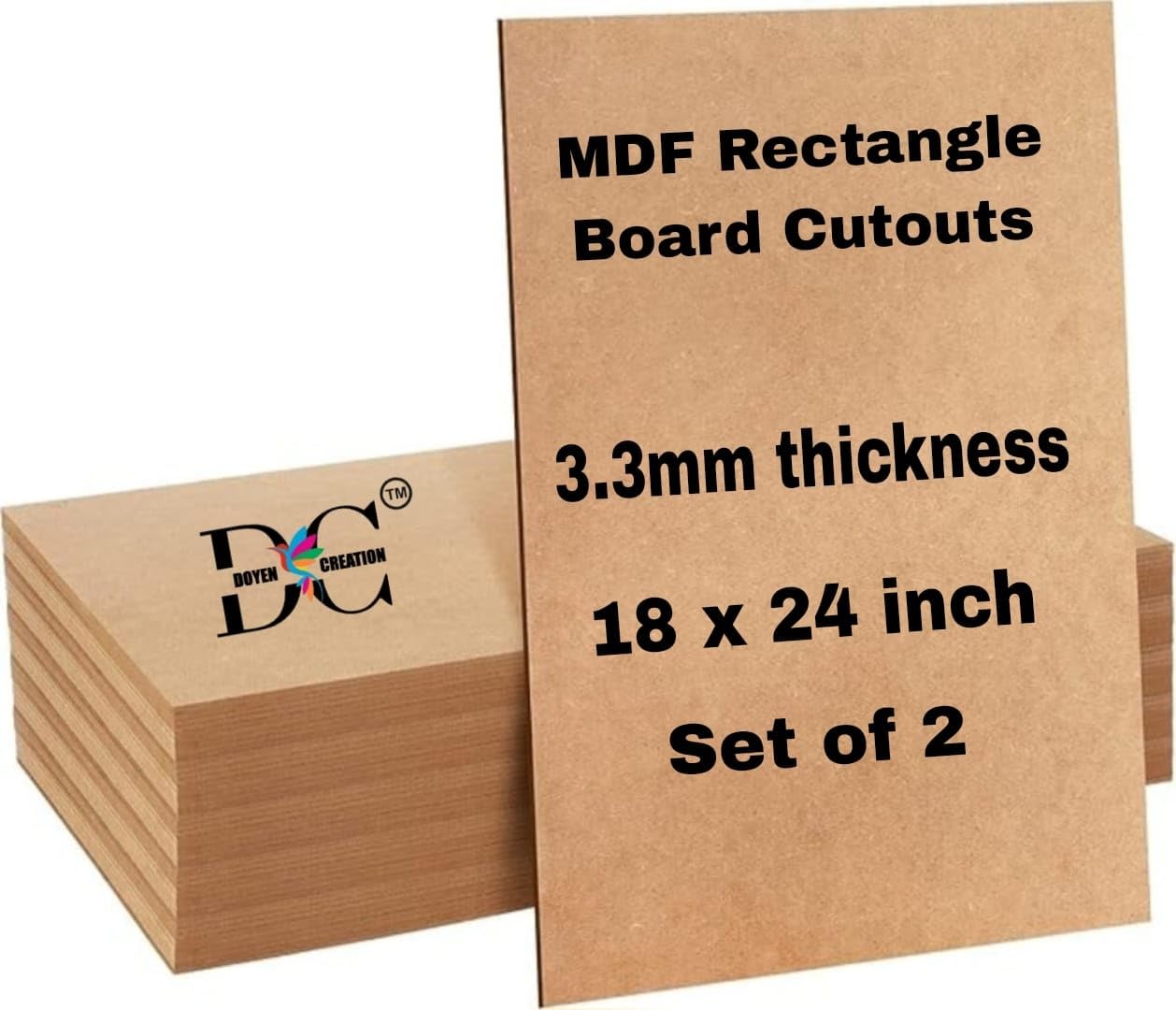 18 x 24 Inch MDF Board Wood Sheet for Mandala , Lippan, Resin Art & Craft, 3.3mm Thick, Pack of – 2 with 2 Hook - Premium Cardboard Material for Artists, Art and Craft Students - Hard Cutout in Small and Large Sizes (45 x 60 cms Set of 2 + 2 Hook)