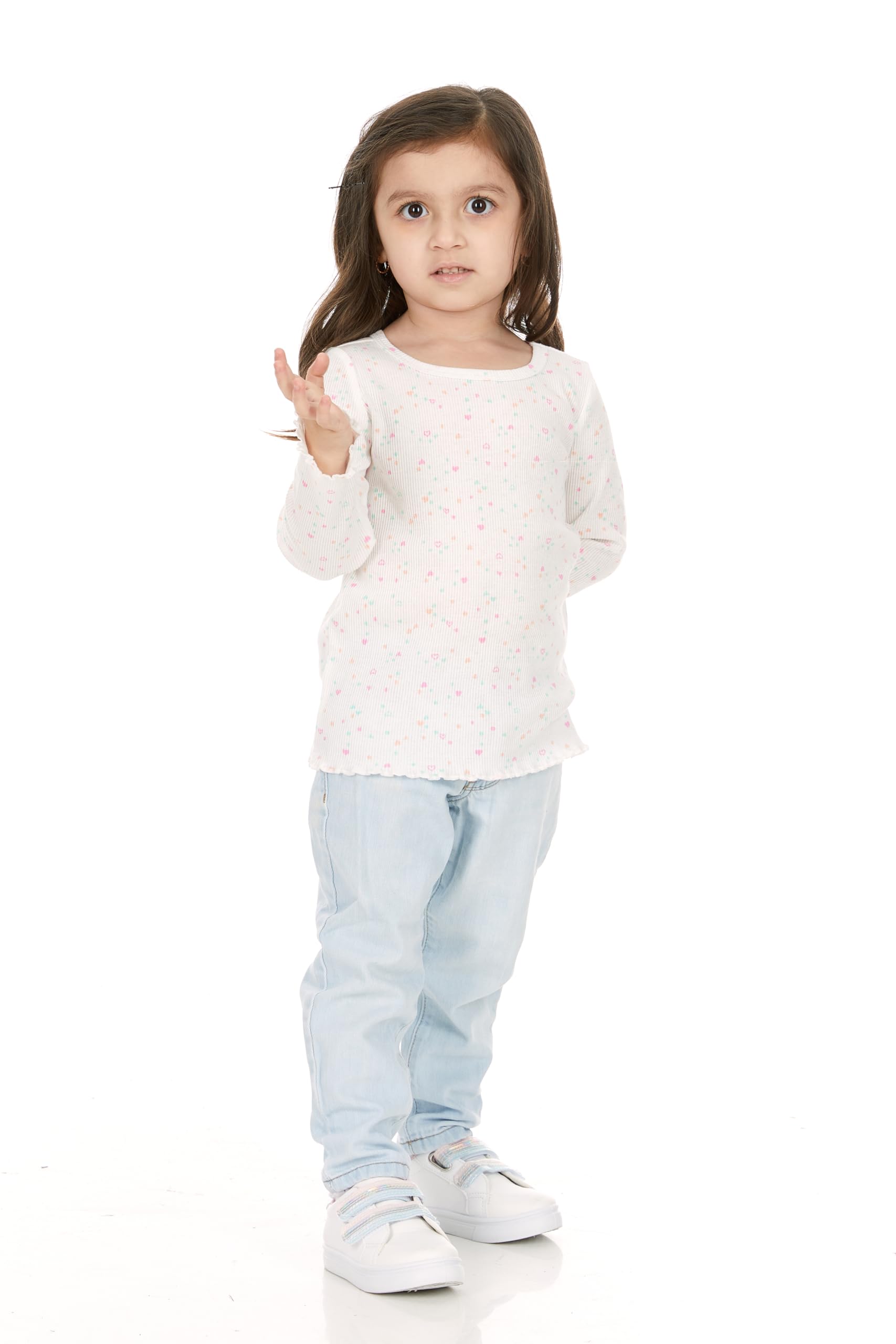 Cudlie 5-Pack Infant/Toddler Girl Long Sleeve Shirt - Basic Baby Tees, Blouses, Tops - Solid Print & Heart Print Tshirts Multi