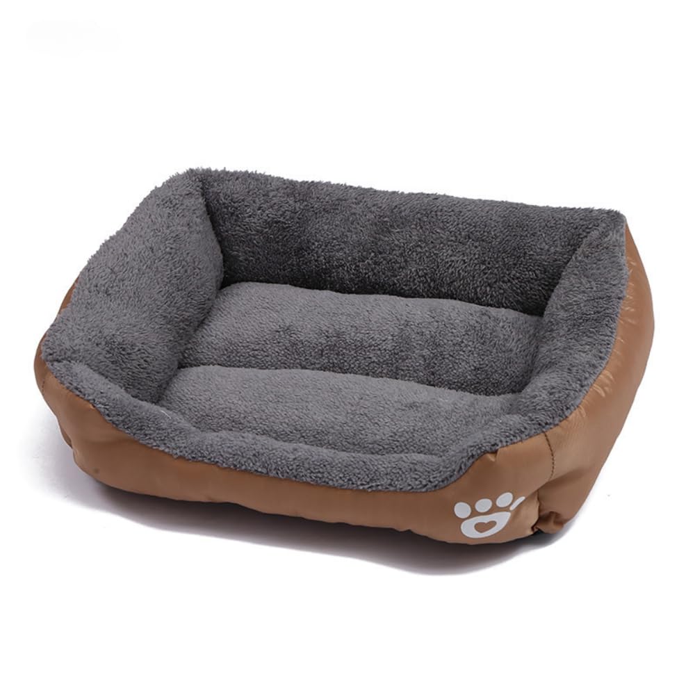 OUYUNKKA Dog Bed & Cat Cushion (S, 16.9 x 12.6 inch) Square Brown Dog Sofa for Medium & Small Pets, Semi Enclosed Fluffy Soft Easy Clean