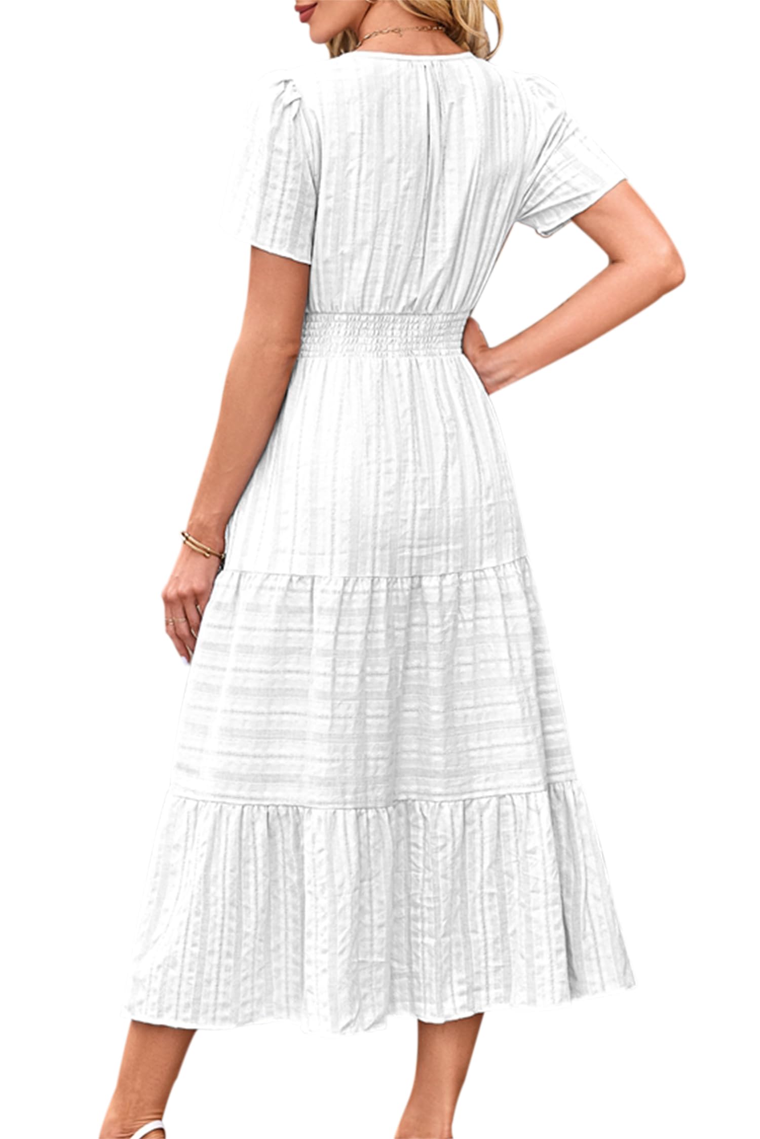VEVESMUNDO Vestido de verano para mujer, manga corta, de algodón, informal, línea A, cuello redondo, vestido informal, vestido de lino, vestido largo con bolsillos