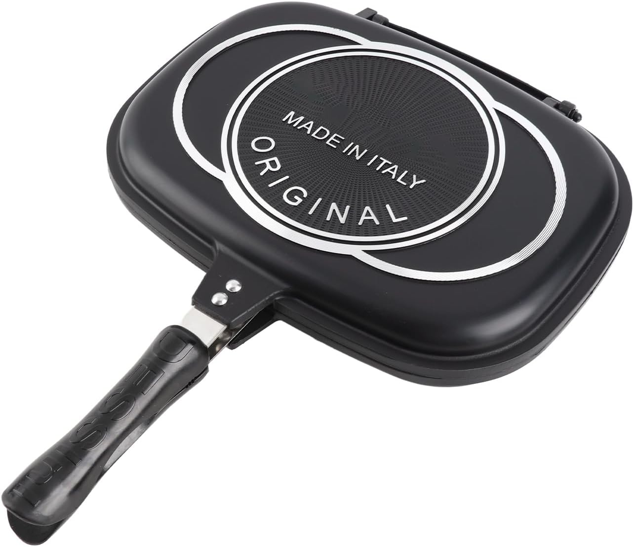 Portable 32cm/12.6in Grill Pan with Double Side Frying Function for Cooking Lovers Durable Aluminum Black