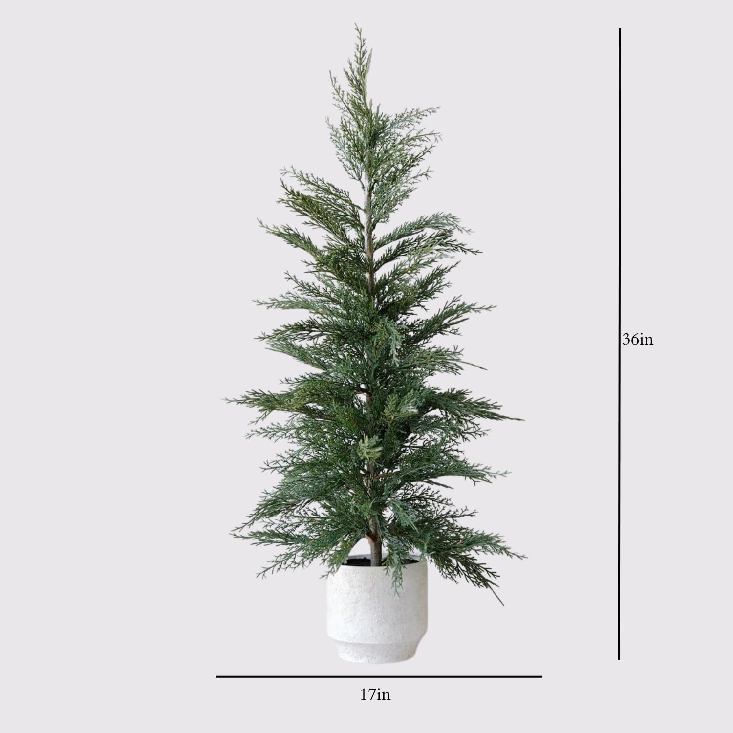 CG Hunter Holiday Collection, Set-of-1 Faux Evergreen Cedar Trees, Premium Artificial Indoor Cedar Tree Stands 36" Tall in Creme Pot–Perfect Christmas Decoration