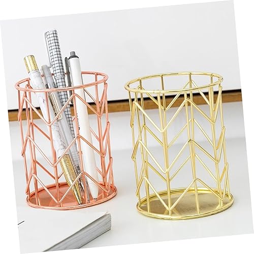 Miniatura 9 de Ciieeo Organizador de escritorio de metal de alambre dorado, 2 unidades, moderno portalápices, contenedores de escritorio, tarro de brochas de