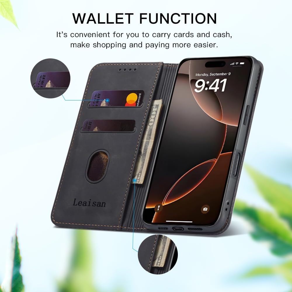 Leaisan Funda Para IPhone 16 Plus, Funda De Piel Premium, Plegable
