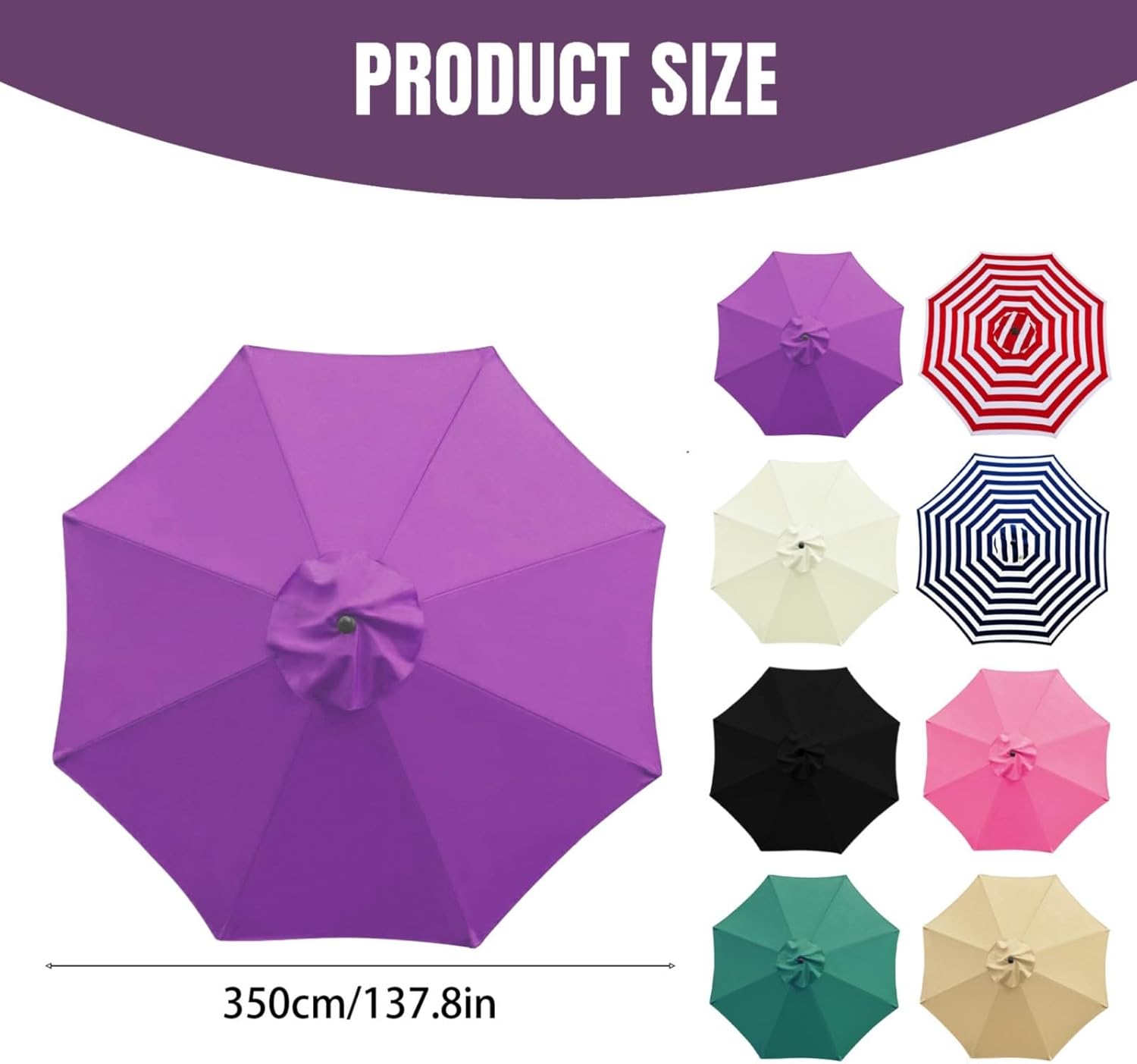 11.5ft Patio Umbrella Replacement Canopy Replacement Outdoor Umbrella Canopy Outdoor Market Umbrellas Top Cover with 8 Ribs