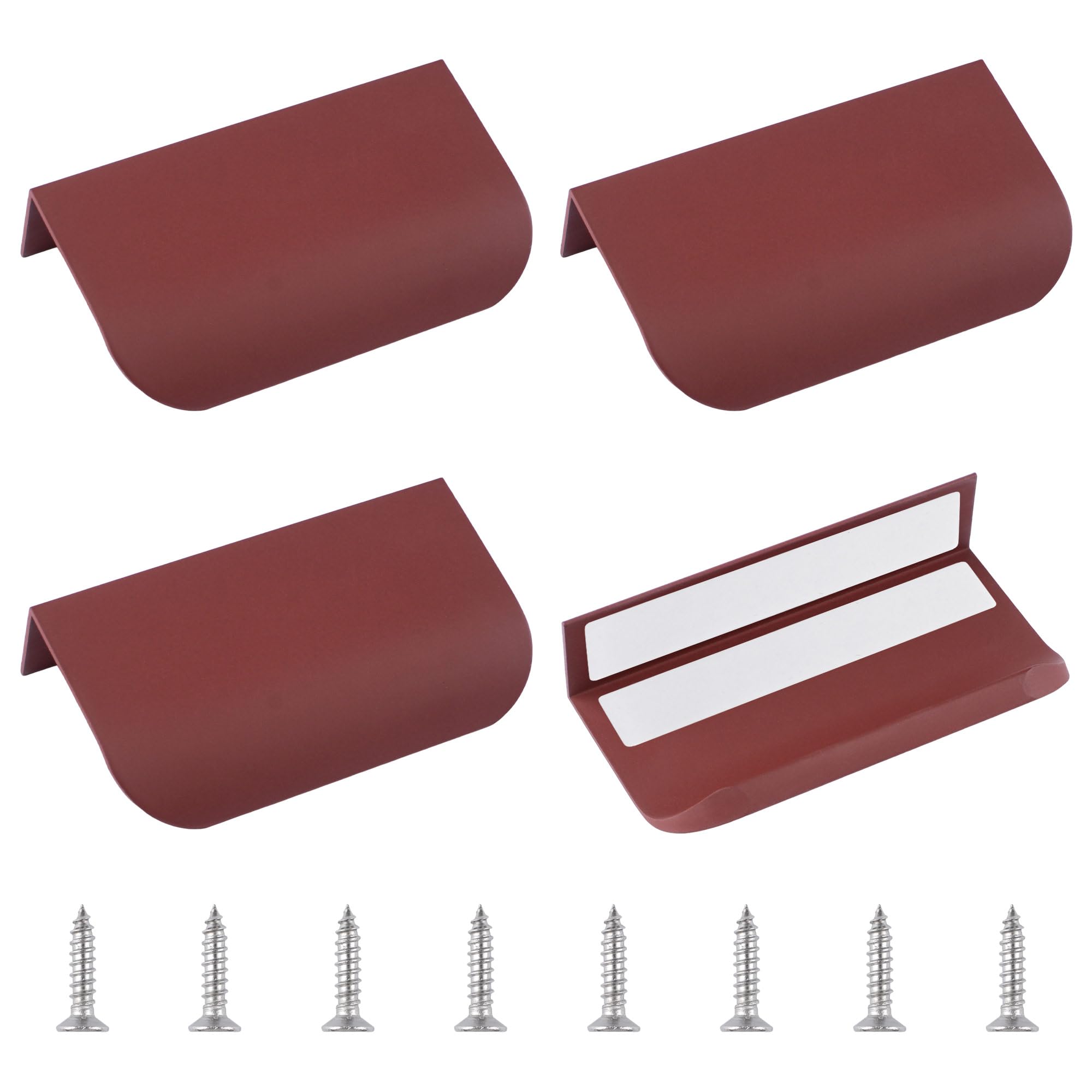 MOROBOR Mini Finger Edge Pull, 4pcs Self Adhesive Pulls Modern Concealed Round Angle Drawer Handle Aluminum Alloy Invisible Wardrobe Handles for Cabinet Hardware Drawer,70mm/Dark Red — image 1