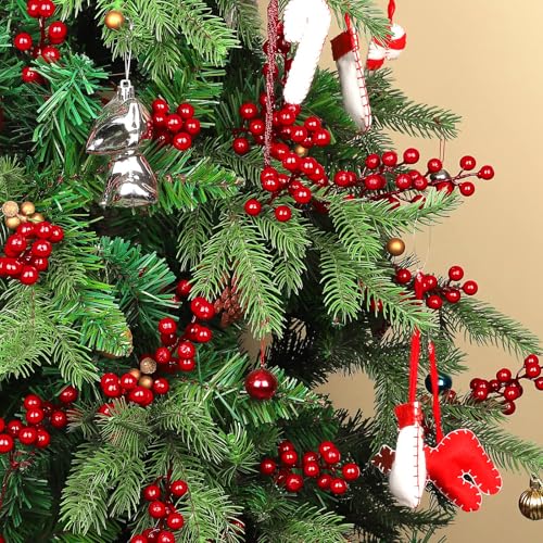 HOHOTIME 24 Pack Artificial Red Berry Stems Branches, Christmas Faux Holly Berries Branches Ornaments for Christmas Tree Wreath DIY Craft Holiday Home Decor(Red) by HOHOTIME - Image 7