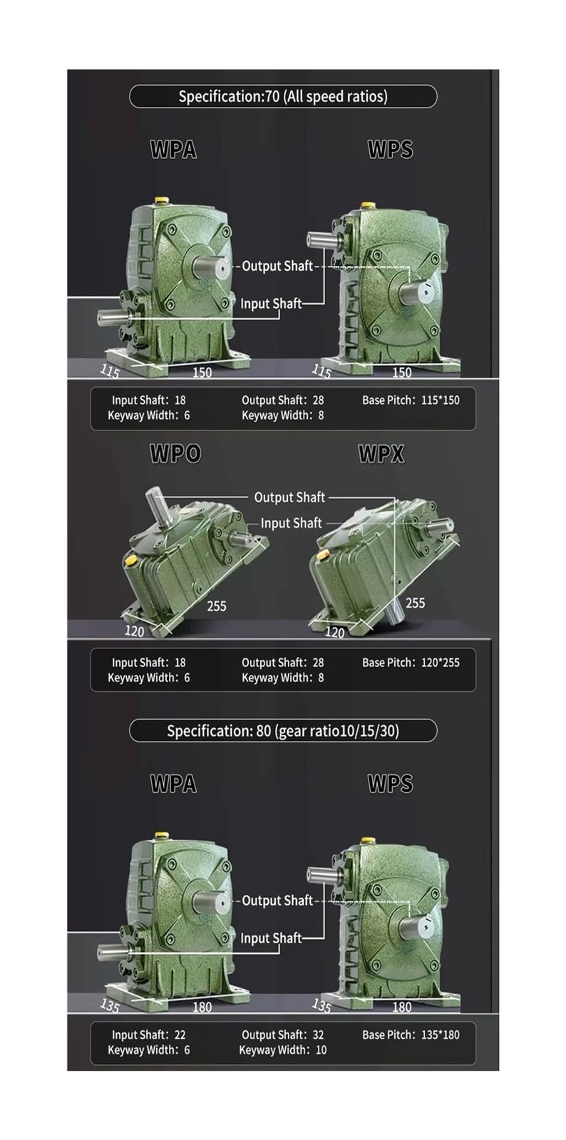 WPA WPS WPO WPX40 50 60 70 80 100 ingranaggi in ferro, riduttore riduttore riduttore per motori piccoli (50-1, WPO40)