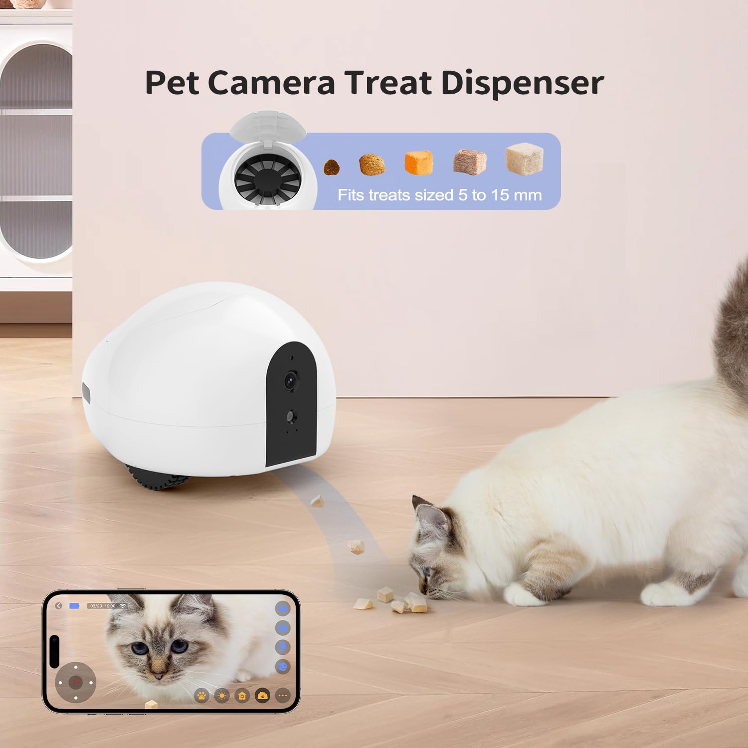 Cámara para gatos, robot de cámara móvil para mascotas con aplicación para teléfono, dispensador de golosinas para mascotas, cámara para mascotas interior, cámara para perros con visión nocturna,