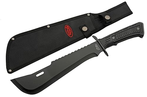 SZCO Supplies 211553-BK Machete de supervivencia al aire libre con mango de goma, punta de caída, color negro, 16 pulgadas de longitud