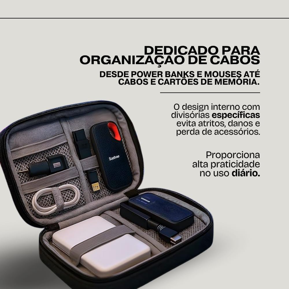 Estojo Organizador De Cabos Premium, Carregadores, Acessórios Eletrônicos, Impermeável E Compacto Para Viagem Marca VARENZIA