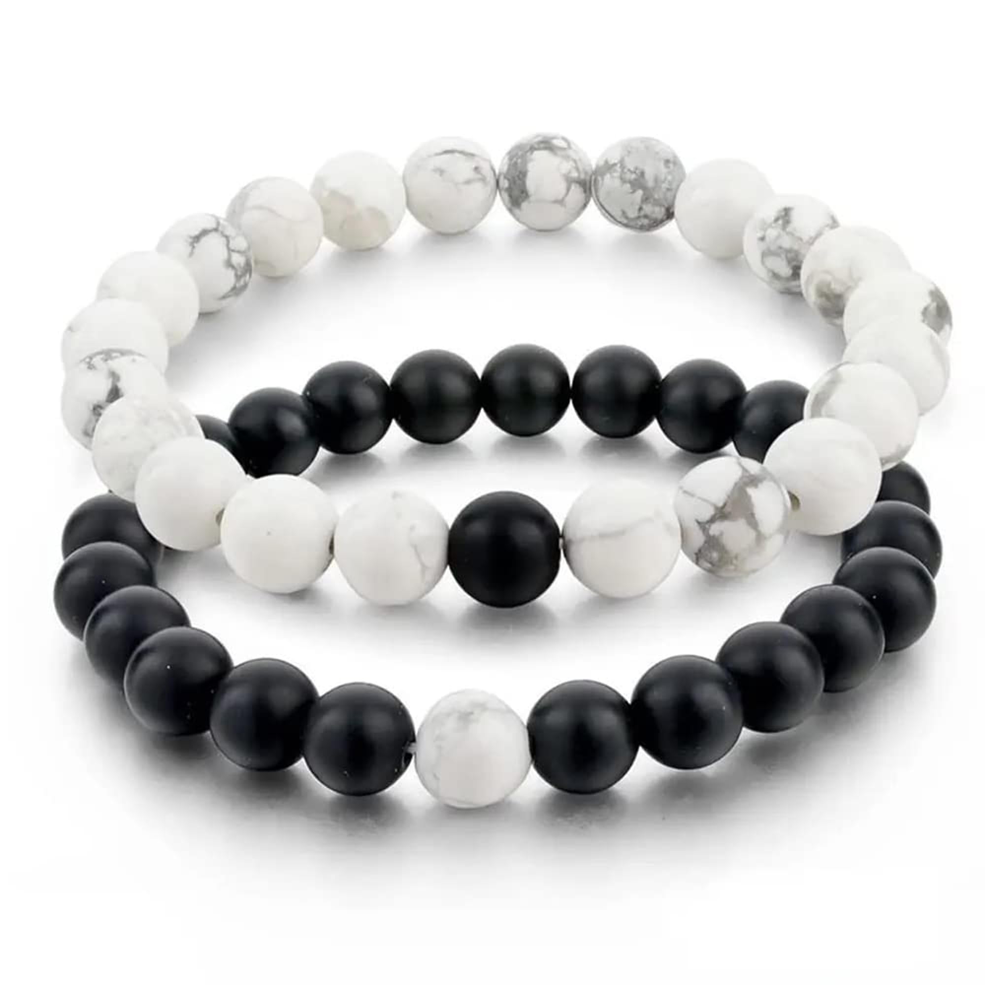 Shivarth Couple Bracelets Adjustable (Pack Of 2) Multi Style Friendship Band Wooden Natural Stones Beads Unisex Long Distance Bracelet for Men Women Black And White (B0CG4L9RMQ) Amazon Price History, Amazon Price Tracker