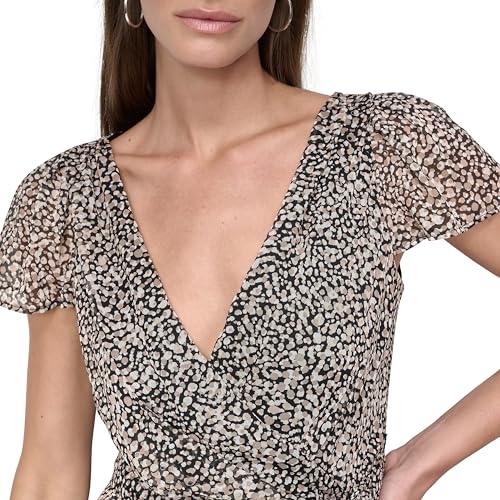 Image of DKNY Women's Flutter Sleeve Surplice Tie Fit & Flare Midi Dress