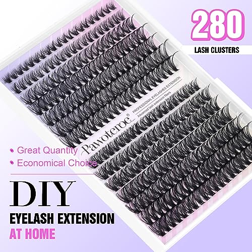 Image of Pawotence Lash Clusters 280pcs Cluster Eyelash Extensions 40D 50D Eyelash Clusters Lash Extension 8-16mm Individual Lashes for Self Application at Home (40D&50D, 0.07D, 8-16mm)