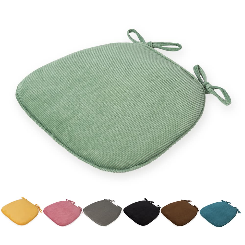 DOTBUY Velvet Chair Cushions With Ties and Zipper Removable Covers Non Slip Seat Pads Dining Garden Office Chair Indoors Outdoors (Light Green,43x41x35cm)