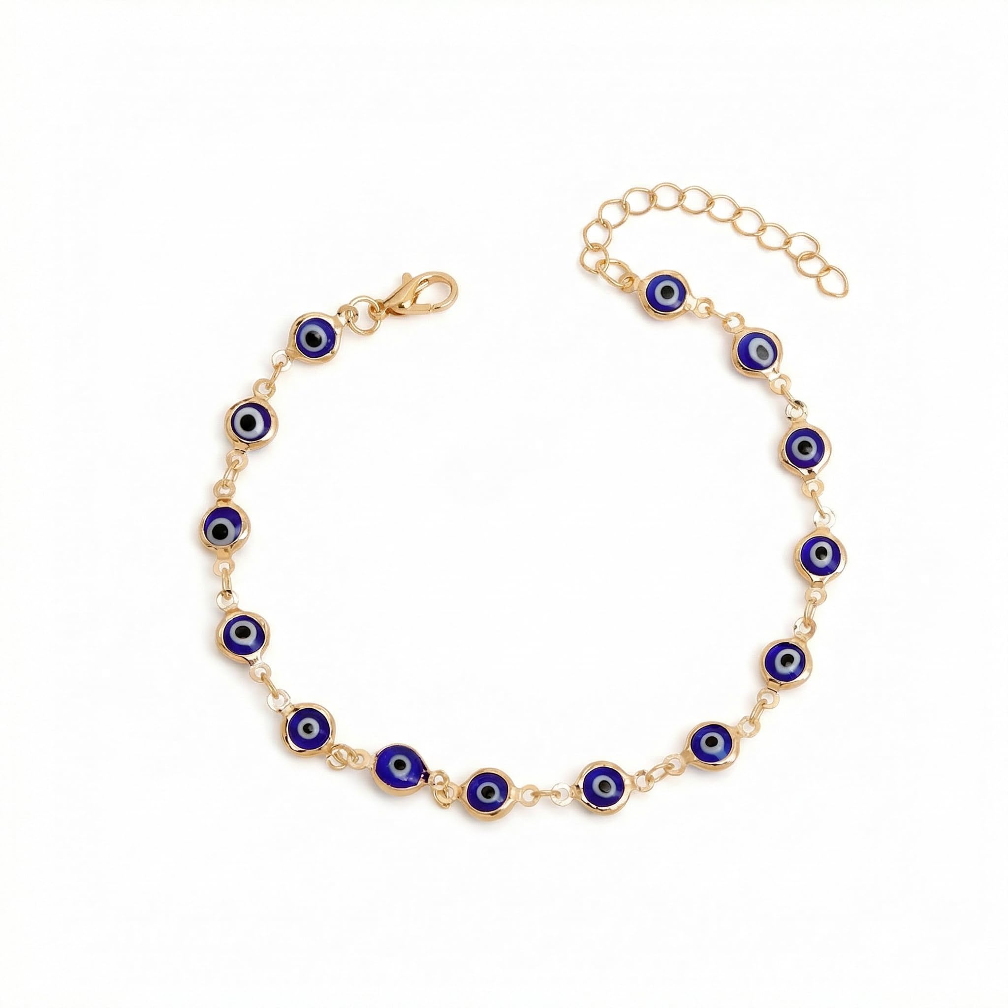 BXDA Gold Plated Evil Eye Chain Link Anklets for Women, Adjustable Golden Anklet Summer Beach Fashion Jewelry Gift