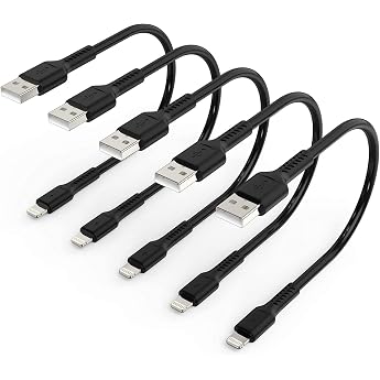iPhone Charging Cable Short 30 cm 5 Pack USB A to Lightning Cable Black
