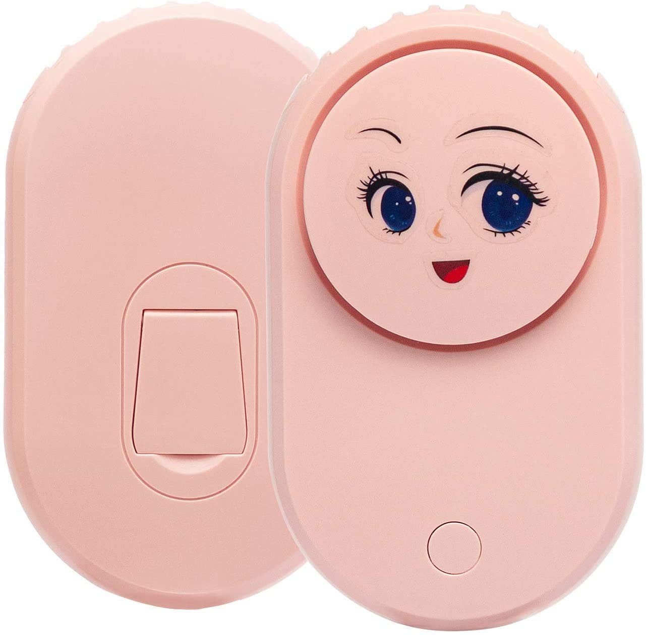 Feugole USB Mini Fan Air Conditioning Blower for Eyelash Extension Rechargeable Electric Fan Portable Small Dryer with 4 Sizes Cartoon Eyes Stickers (Pink)