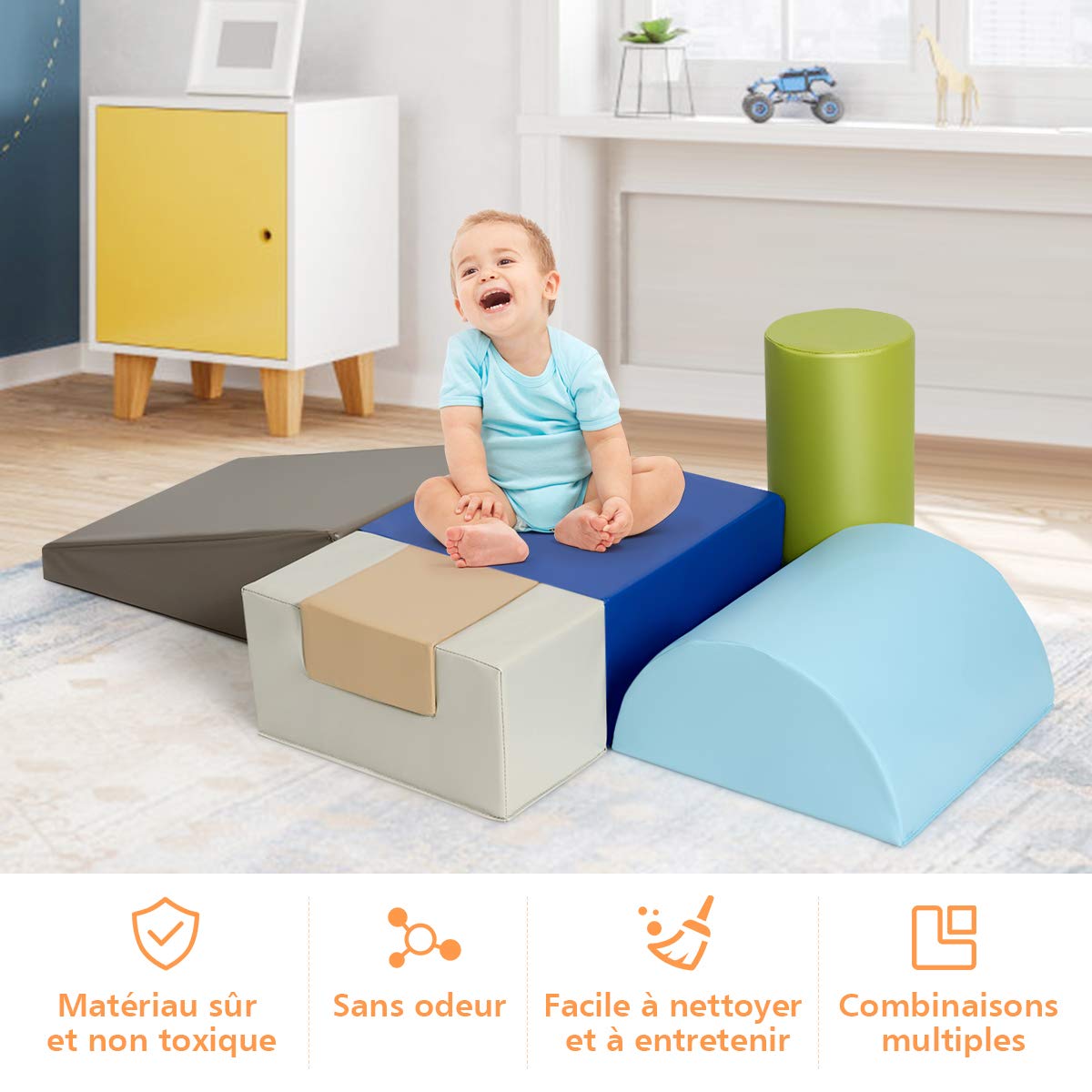 COSTWAY 6PCS Blocs de Construction en Mousse Fait en PU+EPE Colorée Jouets Educatifs pour Dvelopper Les Cpacités Mtrices des Enfants d'Âge Préscolaire, Bébés (Citron Vert)