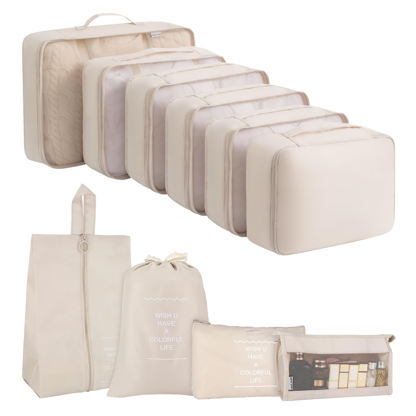 Organizer Valigia 12 Pezzi - Set Salvaspazio Per Viaggi | Beige, Impermeabile E Leggero - Foto 3
